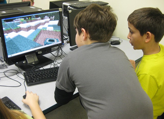 children playing computer games