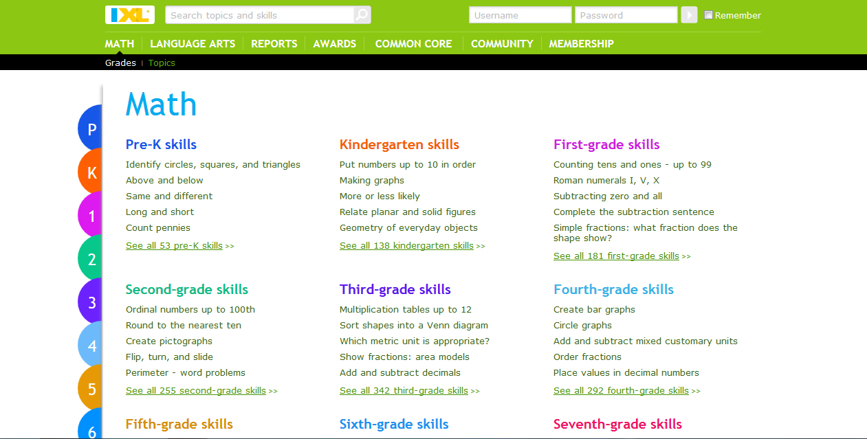IXL's extensive offering of math exercises